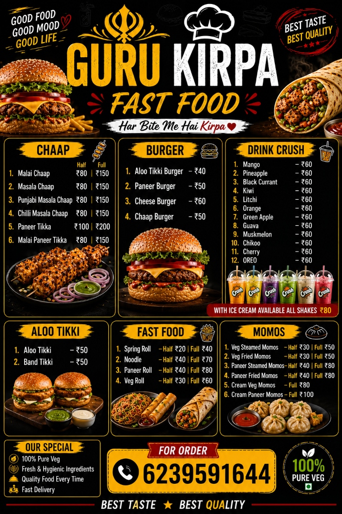 Guru Kirpa Fast Food Official Menu Flyer